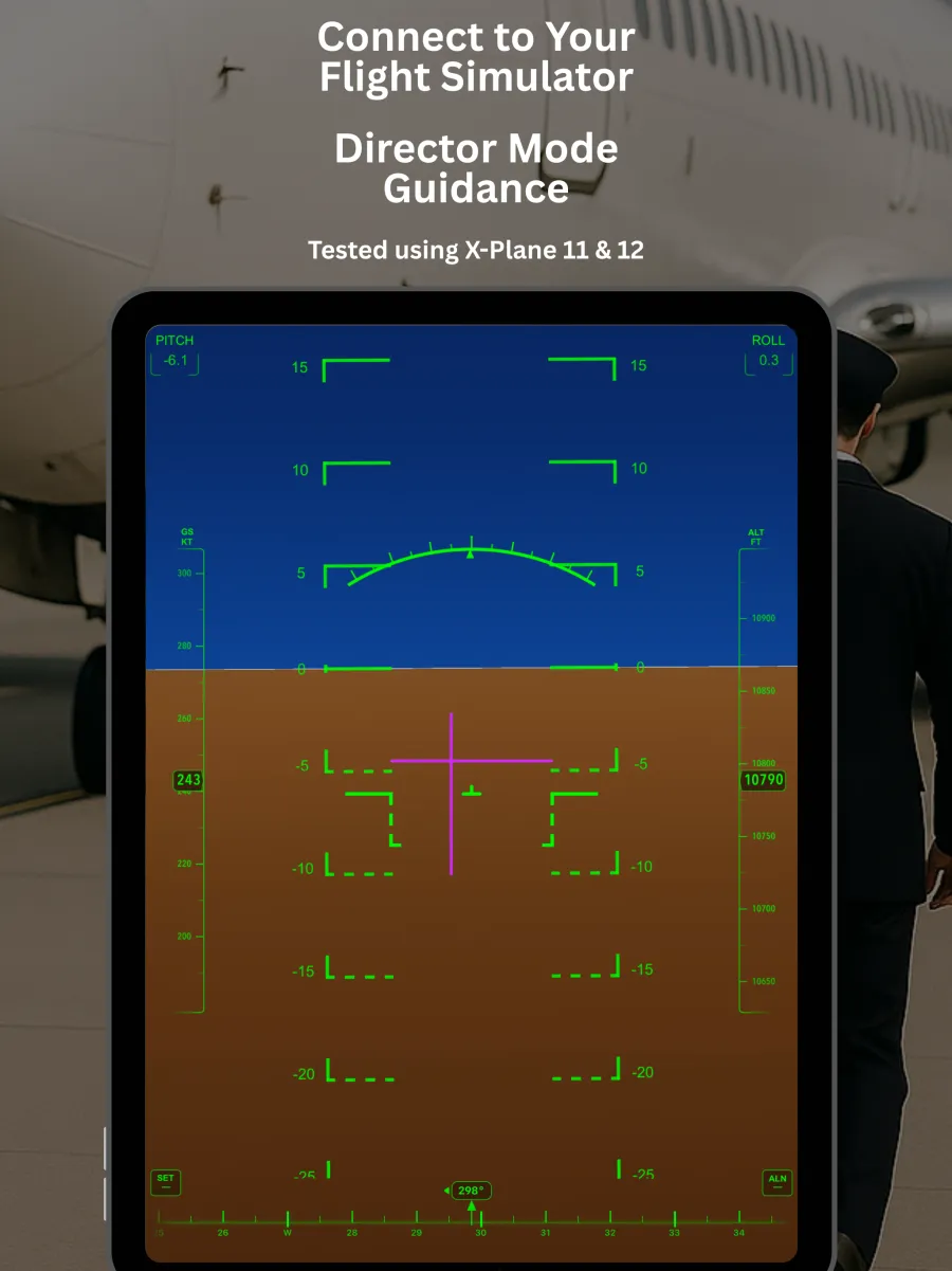 AirHorizon on iPad running Director Mode with data from a flight simulator