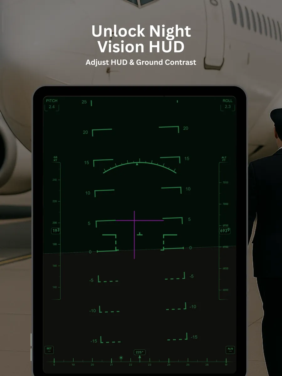 AirHorizon on iPad in the night vision HUD palette