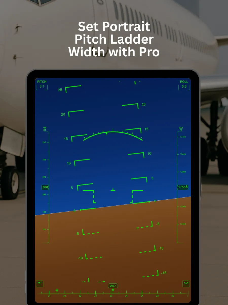 AirHorizon on iPad with a widened portrait pitch ladder