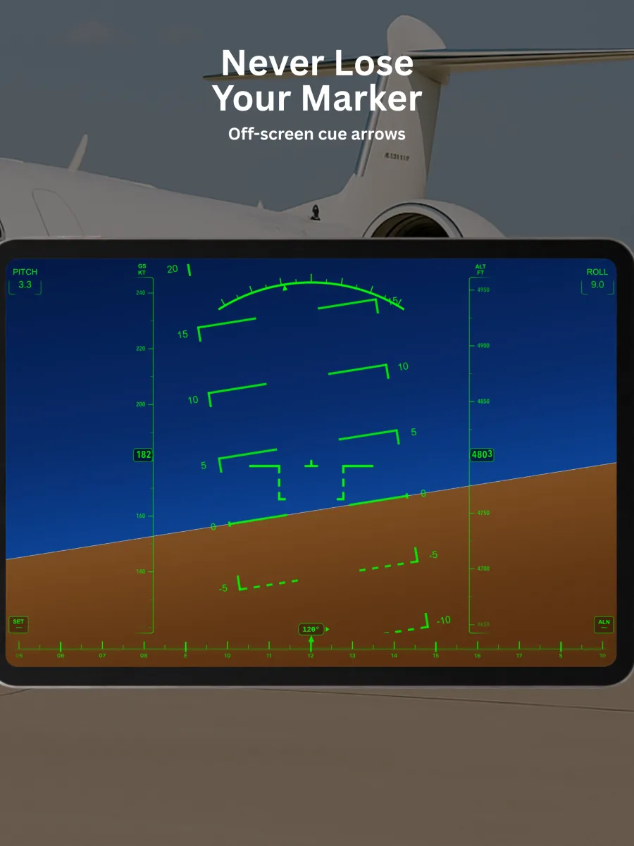 AirHorizon on iPad showing off-screen marker cue arrows