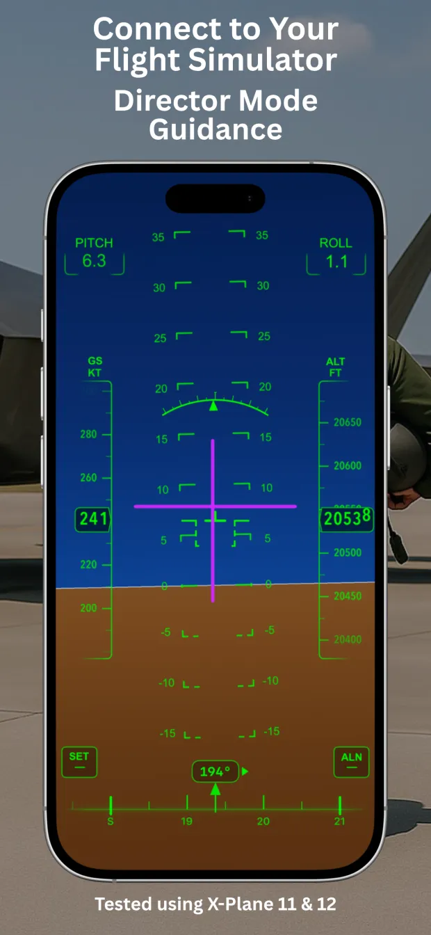 AirHorizon Director Mode guidance bars driven by X-Plane flight director data